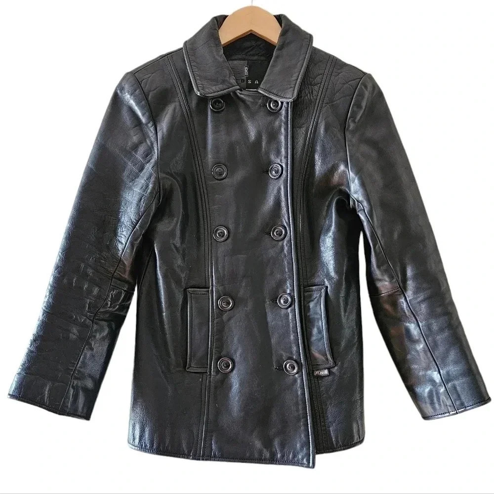 Rudsak Vintage Women's Double Breasted Moto Leather Biker Jacket Black Small. - Picture 3 of 16